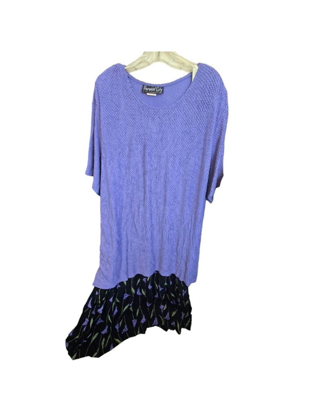 Purple Black Textured Dress Two Layered Black Floral Skirt Womens Size 28 JJ4305